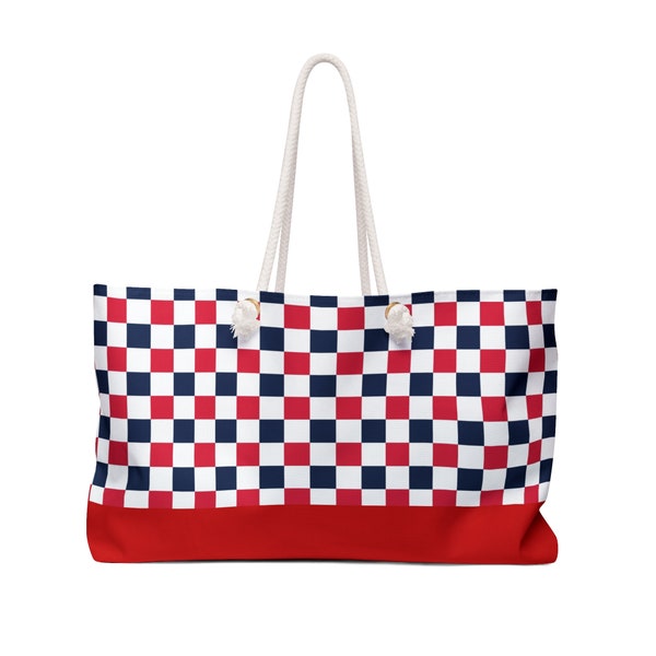 Checkerboard Weekender Bag Red White Blue  Memorial Day Beach Tote, Patriotic Aesthetic, July 4th Picnic Tote Bag Overnight Bag Vacation Bag