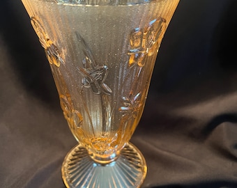 Vintage Jeanette Jeanette Glass Iris and Herringbone pattern iridescent, marigold carnival glass vase