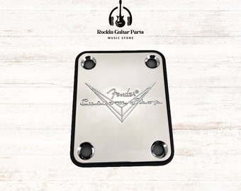 Custom Shop Metal Neck Plate Cover Fits Fender Strat/Tele Model Guitars - Vintage Chrome