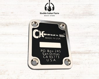 Custom Shop San Dimas Metal Neck Plate Cover Without Serial Number Fits Charvel Model Guitars - Vintage Chrome/Black