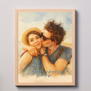 Elegant Couple Photo Water-Colored Canvas Print Personalized Gift Art Home Decor Anniversary Gift Romantic Wall Art Custom Couple Portrait