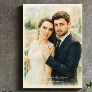 Elegant Wedding Photo Water-Colored Canvas Print Personalized Gift Art Home Decor Anniversary Gift Romantic Wall Art Custom Couple Portrait