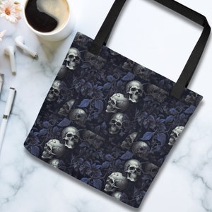 Schädel All Over Print Einkaufstasche Geräumig und Trendig Geschenk für alle Gelegenheiten Scary Halloween Geschenk für Ihn Ihr Spaß Design