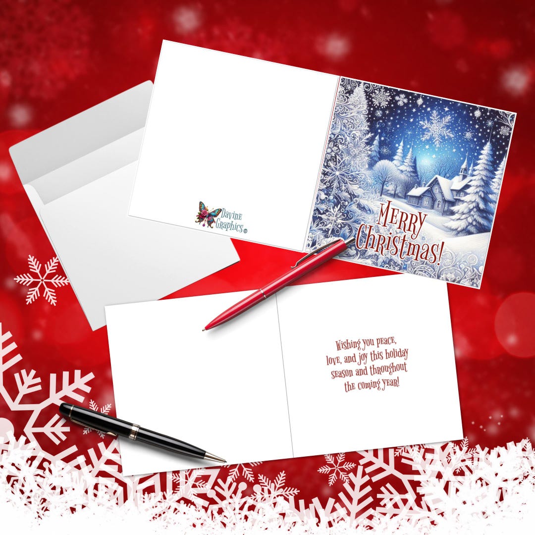Merry Christmas Winter Scene Pack of 10 Greeting Cards (US & CA ...