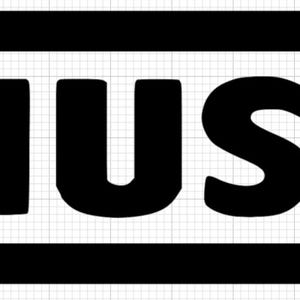 May include: Black text spelling out "MUSE" in a bold, sans-serif font, centered between two horizontal black lines. The background is a grid pattern of light gray squares.