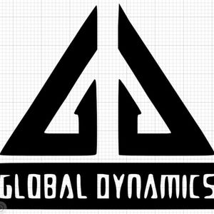 May include: Black and white logo featuring a stylized triangle with an upward arrow design. Below the triangle is the text "GLOBAL DYNAMICS" in a bold, sans-serif font. The logo is set against a grid background.