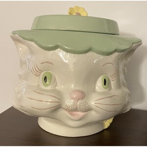 Pote de biscoitos vintage Miss Priss Kitty Cat pintado à mão!