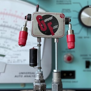 Vintage Electronic Parts Robot - Upcycled Vintage Robot Art Sculpture with General Fuse Tin Body - Quirky Tech Decor