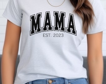 Custom Mama Est. Shirt, Comfort Colors Mom Tee, Pregnancy Announcement