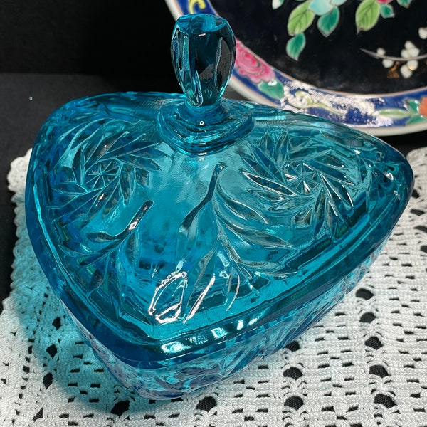 Seltener Fund - Vintage Aqua Hazel Atlas Dreieck Windrad Schnittglas Candy Dish