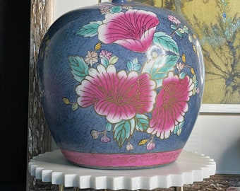 Vintage 1950s WBI Chinese Ground Ginger Jar with Pink Florals