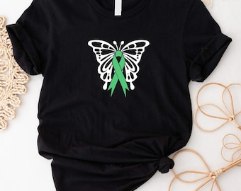 Butterfly Liver Cancer T-shirt, Green Ribbon Shirt, Liver Cancer Awareness Tee, Liver Cancer Motivational T-shirt, Liver Cancer Fighter Tee