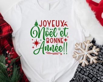 T-shirt Joyeux Noël Et Bonne Année, Frans winterseizoenshirt, Frans vakantiefestival T-shirt, Frans minnaar vakantieshirt, Frans kerstcadeau