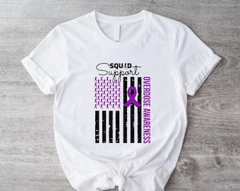 Overdosis Awareness Flag T-shirt, shirt Overdose Support Squad, Overdose Purple Ribbon T-shirt, Overdose Warrior-T-shirt, T-shirt Family Support Team