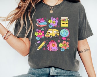 T-shirt d'école coquette Comfort Colors, cadeau mignon pour enseignant, t-shirt premier jour d'école, T-shirt pour enseignant du primaire, chemise pour enseignant de maternelle