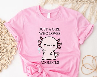Just A Girl Who Loves AXOLOTLS T-shirt, Cute Axolotls Lover Gift Shirt, Adult Youth Axolotls Shirt, Walking Fish Tee, Salamander Lover Shirt
