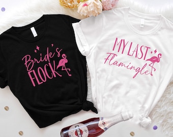 My Last Flamingle Bachelorette T-shirt, vrijgezellenfeest shirt, Let's Flamingle shirt, cadeau voor aanstaande bruid, bruid en bruidsshirt