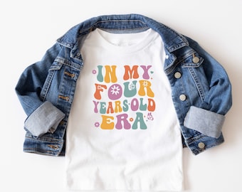 In My Four Years Old Era Kids T-Shirt, 4th Birthday Party Shirt, Retro Spring Birthday Girl Toddler Tee, Since 2020 T-Shirt, Four Years Old.