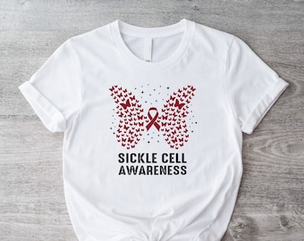T-shirt sikkelcelbewustzijn, shirt sikkelcelanemie, vlinder sikkelcelshirt, cadeau voor sikkelcelstrijder, shirt kankerbewustzijn