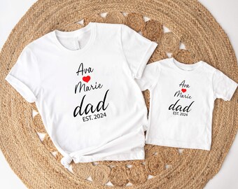 Personalized Dad And His Daughter T-Shirt, Est 2024 Shirt, Dad And Son Matching Tee, Pregnancy Announcement Dad Theme Babysuit, Family Match