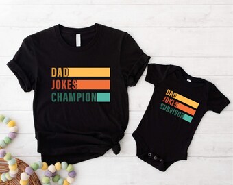 Maglietta "Dad Jokes Champion", maglietta "Dad Jokes Survivor", maglietta abbinata "Papà e Bambino", maglietta divertente "Padre e Figlio", maglietta "Jokes Loading Squad"