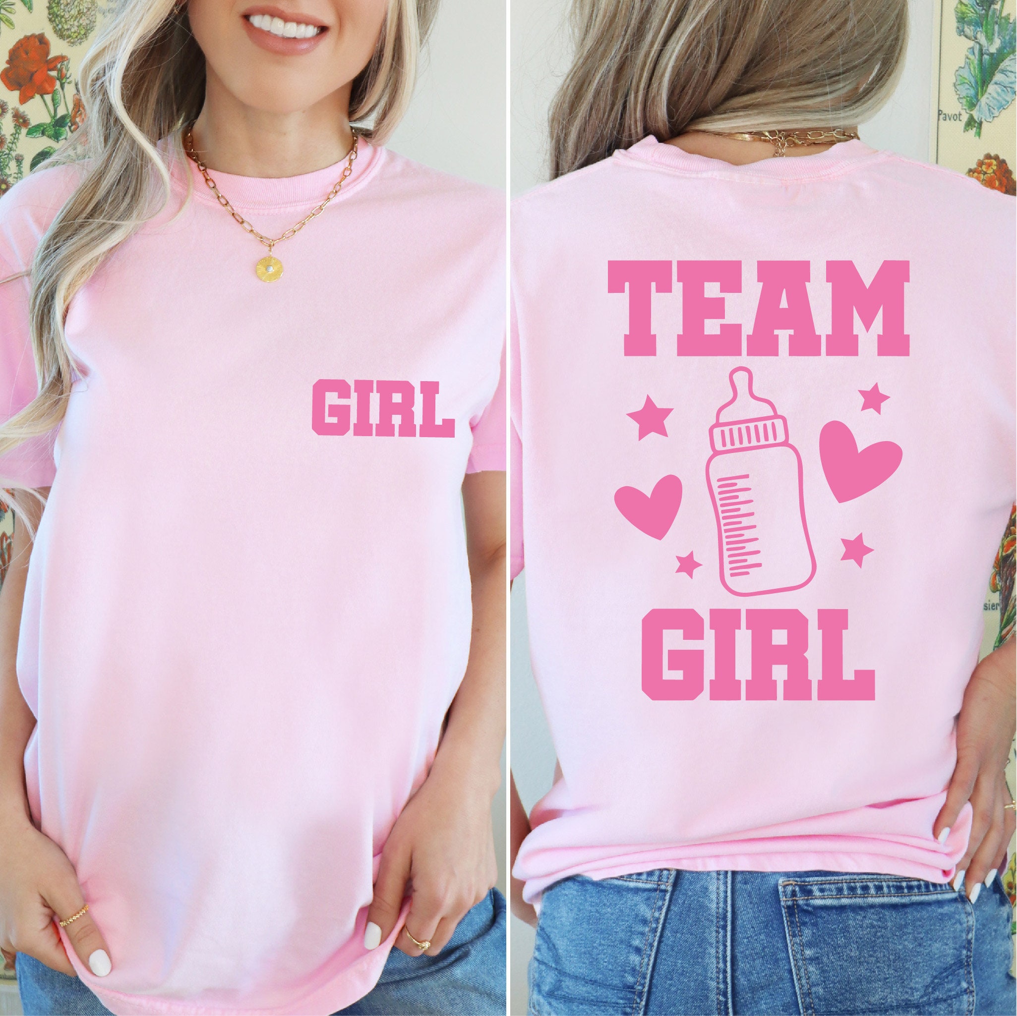 Team Girl Boy Back and Front T-shirt, Gender Reveal Party Shirt, Pink ...