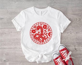 中国の旧正月蛇Tシャツ、中国の旧正月ハッピーシャツ、2025年新年パーティーTシャツ、蛇年Tシャツ、2025年旧正月シャツ