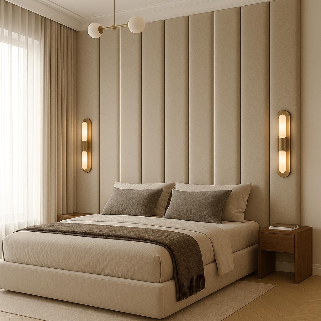Custom Upholstered Wall Panels – Vertical Slat Style – Velvet Stripes for Modern Headboards – Soft & Easy to Install