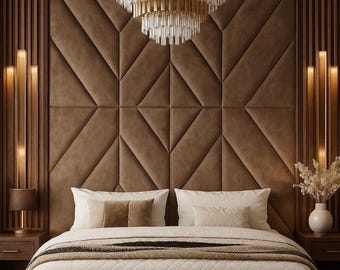Individuell angefertigte Wandpaneele. Geometrischer weicher Kopfteilakzent für modernes Schlafzimmer oder Wohnzimmer