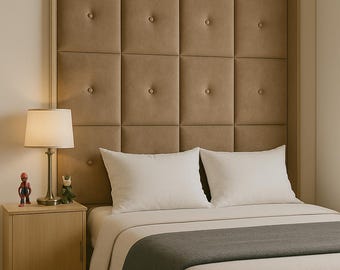 Custom Upholstered Wall Panel: Velvet or Textile Headboard, Modern Bedroom Decor