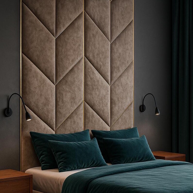 Custom Velvet Upholstered Wall Panel – Headboard With Gold Accent - Etsy