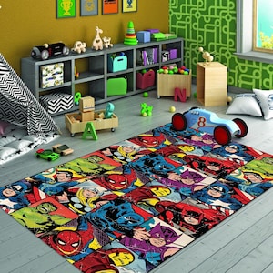 Comik Hero,Kidsroom Decor,Boy&#39;s room Carpet,Superhero Rug,Kids Room Rug,Fantastic Rug,Marvel Rug,Gift for Children,Area Rug,Babyroom Rug,