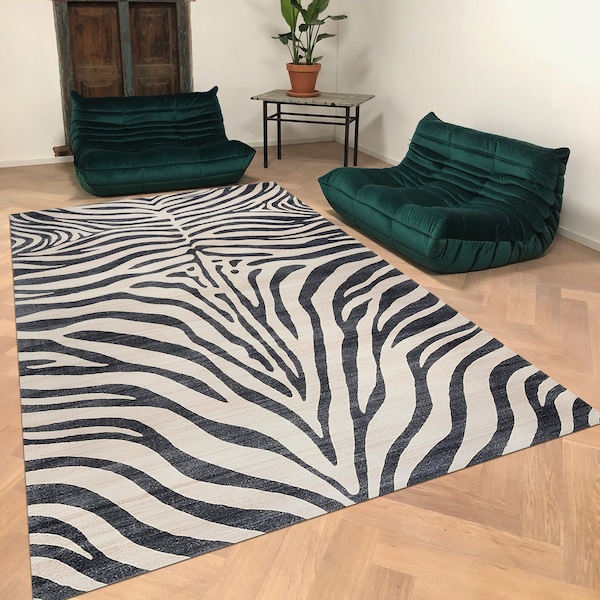 Zebra Pattern Rug, Zebra Skin Bedroom Rug, Non-Slip Washable Rug, Animal Rug, Home Decor Rug, Area Rug, Black and White Rug, Living Room Rug