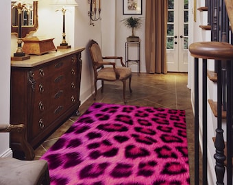 Pink Leopard Print Rug: Modern Home Decor, Non-Slip Carpet