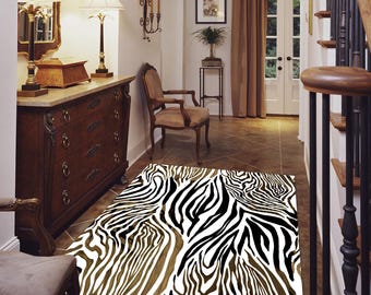Zebra Print Runner Rug: Animal Decor, Non-Slip, Machine Washable