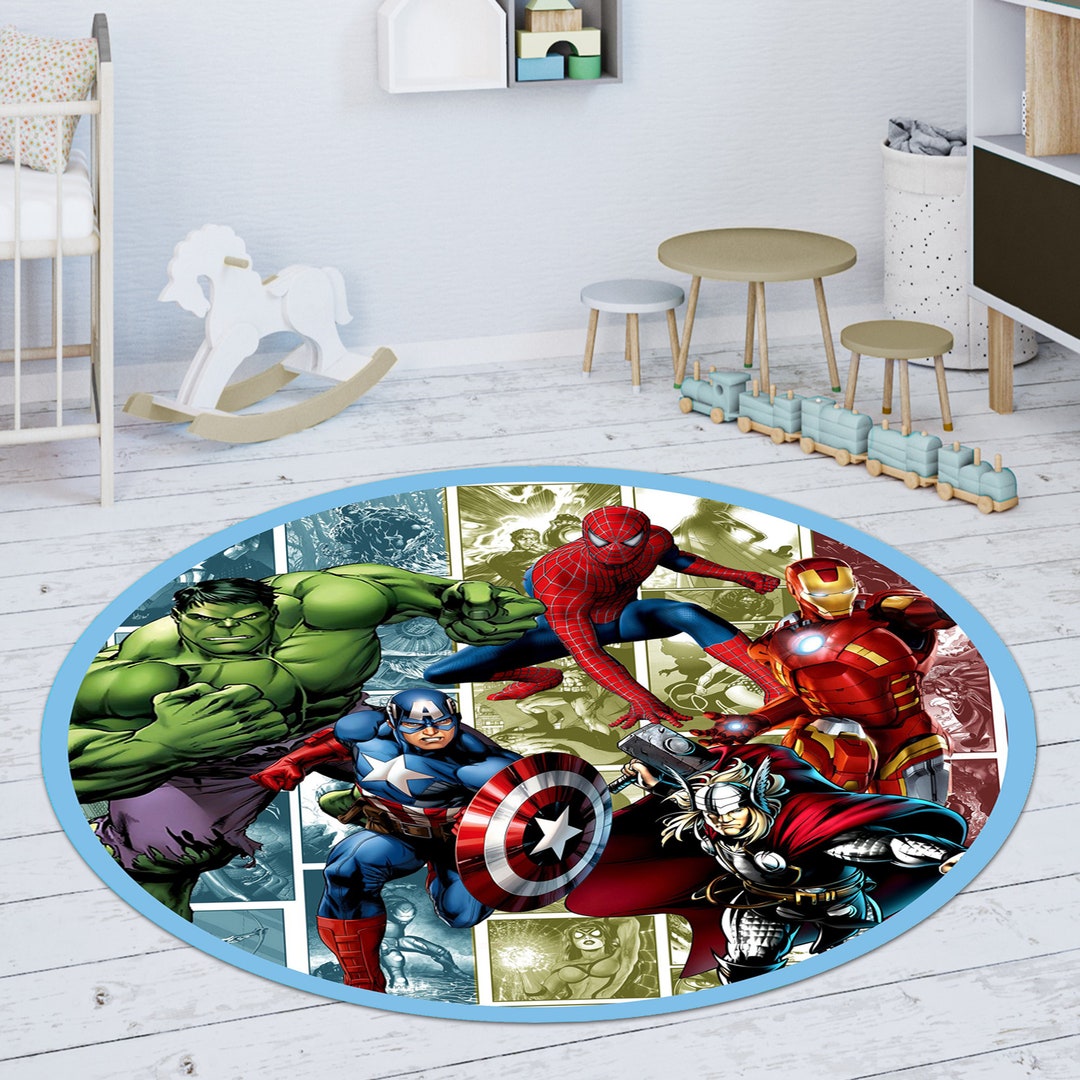 Superheros Rug,marvel Character,nursery Rug,round Rug,marvel Rug,kids ...