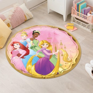 Nursery Rug, Kids Room Decor, Round Rug, Area Rug, ,Non-slip Rug, Cartoon Rug,Princesses Rug, Kids Room Rug, Girl Room Rug, Cute Rug,