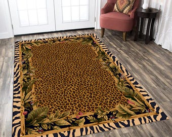 Leopard Print Runner Rug: Brown Animal Decor, Non-Slip Cotton Backing