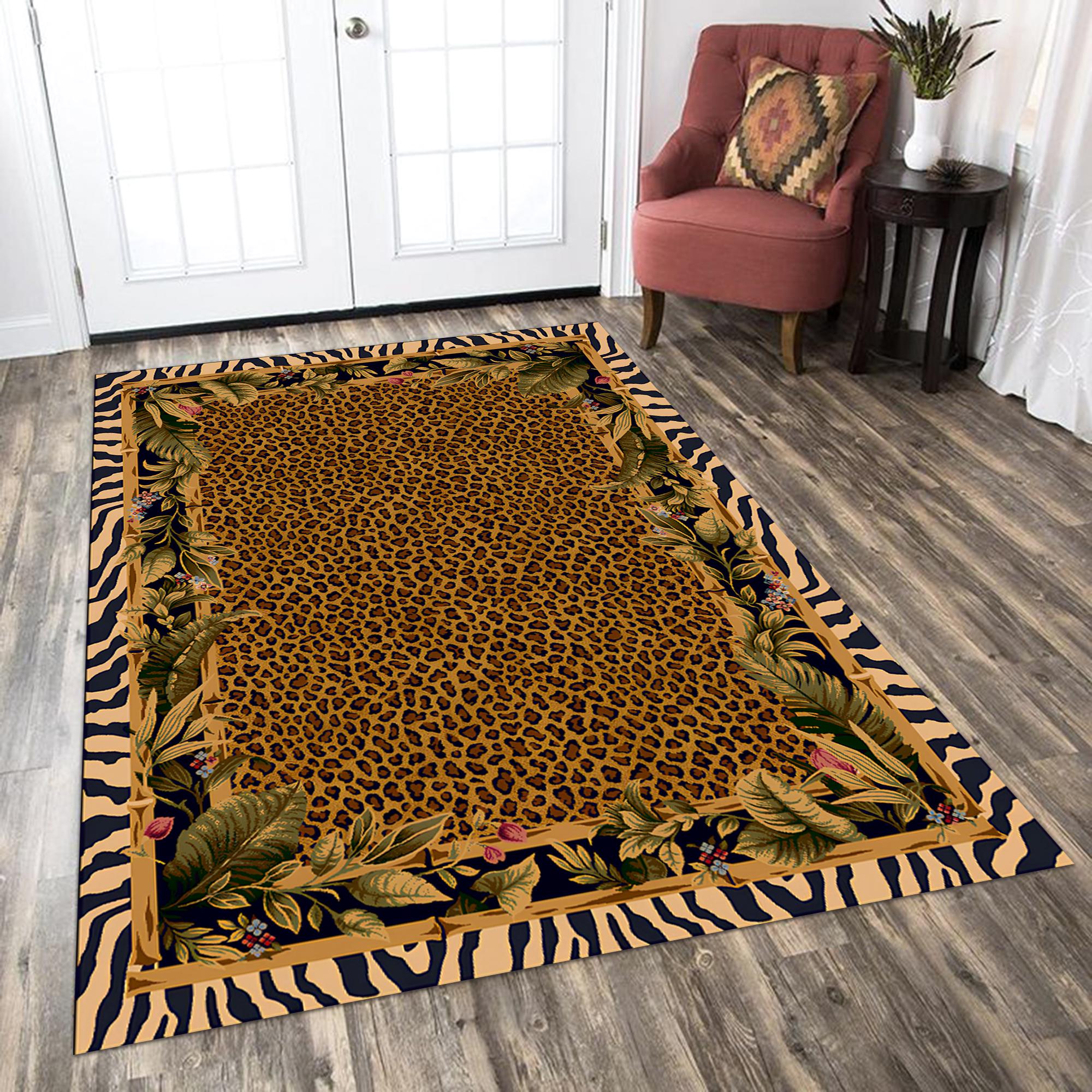 Leopard Backing Leopard Pattern Rug: Brown Accent Animal Decor, Non-slip Cotton Backing ...