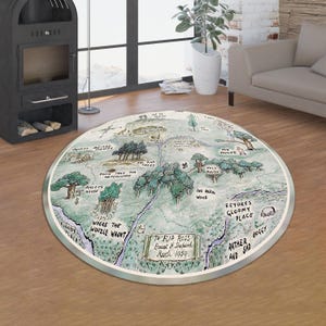 Runder Winnie Map,100 Acre Holz Teppich,Pooh Karte Teppich,Babyshower Geschenk,Waschbare Baby Fußmatte,Kreis Wald Teppich,AntiRutsch Kinder Teppiche,Babyzimmer Teppich