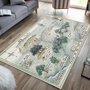 Ursinho Pooh, Mapa de 100 Acres da Floresta, Mapa do Ursinho, Tapete para Quarto Infantil, Leitão Ursinho Tigrão, Tapete Moderno, Tapete Decorativo, Decoração para Casa, Decoração para Quarto de Bebê