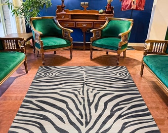 Zebra Print Rug: Striped Beige Carpet, Non-Slip Washable Cotton Area Rug