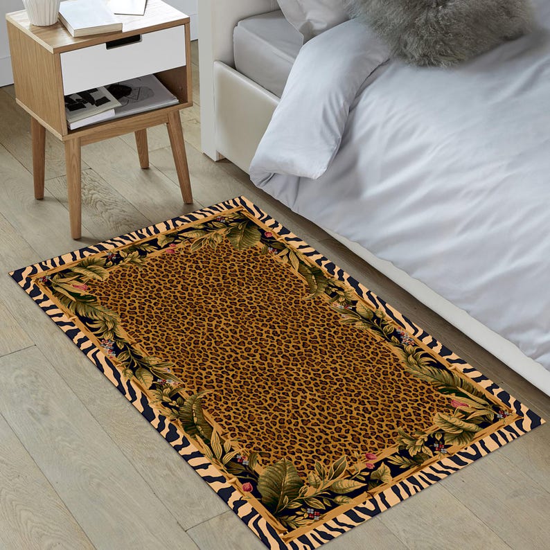 Leopard Backing Leopard Pattern Rug: Brown Accent Animal Decor, Non-slip Cotton Backing ...