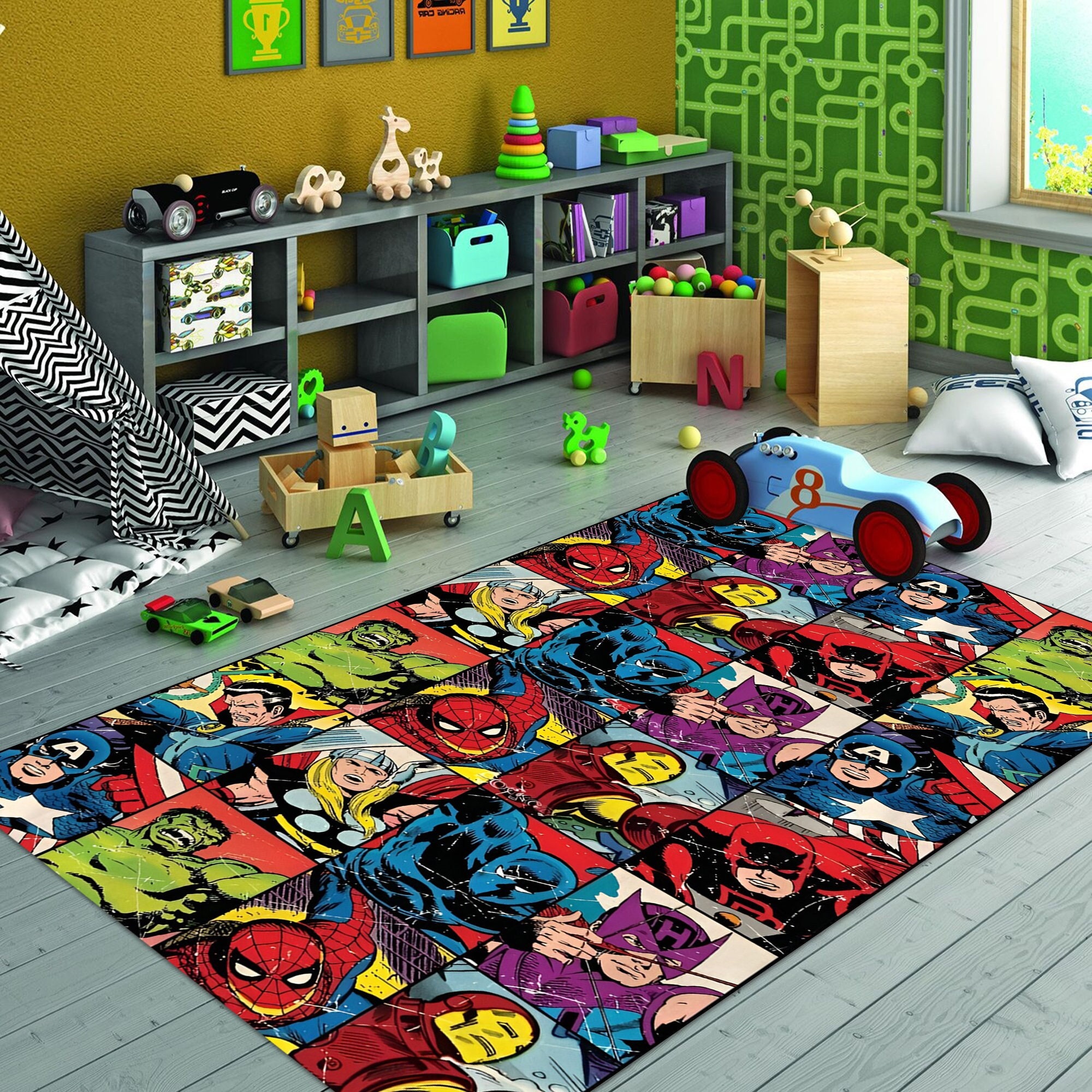 Comik Hero,Kidsroom Decor,Boy's room Carpet,Superhero Rug,Kids Room Rug,Fantastic Rug,Marvel Rug,Gift for Children,Area Rug,Babyroom Rug,