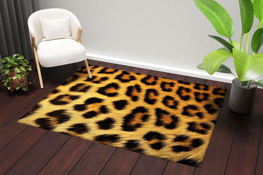 Fur Rug Kitchen Wild Leopard Fur Pattern Rug, Bold Animal Print Statement Rug ...