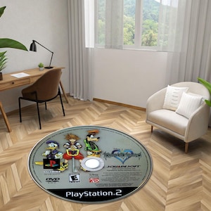 Kingdom Hearts PS2 Disc Rug–Retro Gamer Round Carpet for Game Room,Office,kingdom hearts rug, kingdom hearts gift,ps2 gift, play rug,cd rug,