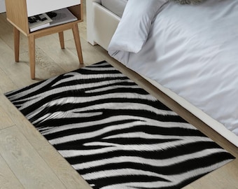 Zebra Print Runner Rug: Modern Animal Decor, Non-Slip