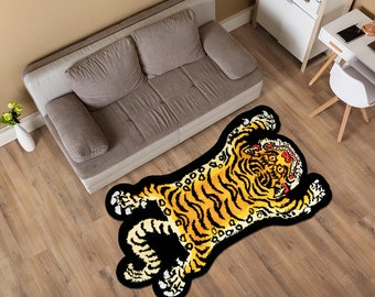 Tibetan Tiger Area Rug: Boho Living Room Decor