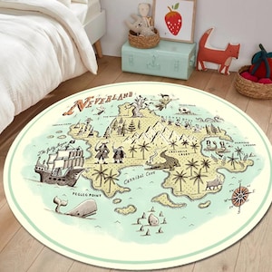 Neverland Patterned Teppich, Kinderteppich, Kinderzimmerdekor, Ästhetischer Teppich, Wollteppich, Schlafzimmerteppich, Karte