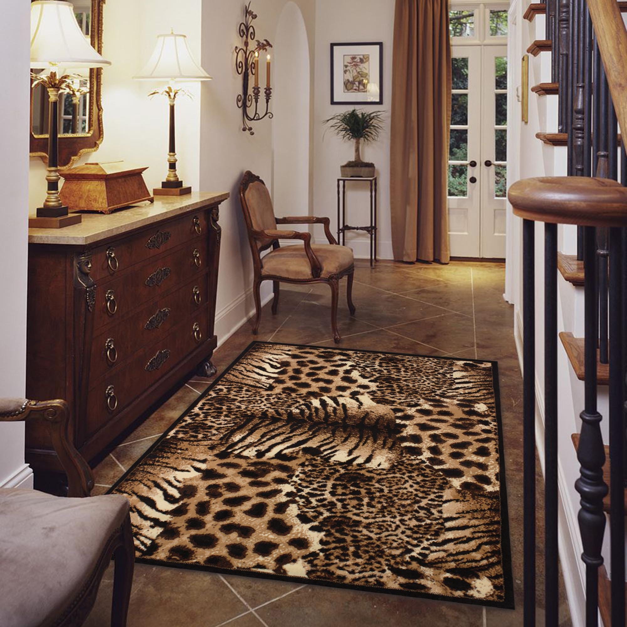 Leopard Print Area Rug: Non-Slip Faux Fur, Machine Washable